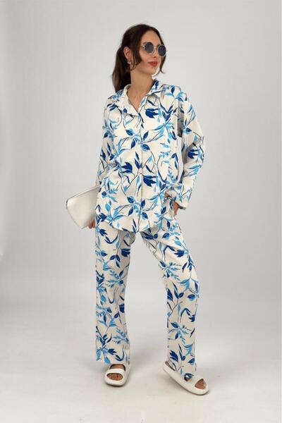 Betimoda Women's 2-Piece Linen Shirt Wide Leg Palazzo Trousers Bottom Top Set