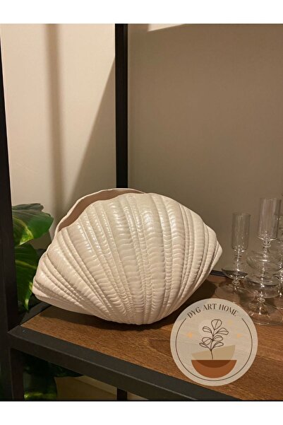 DygArtHome Seramik Istiridye Vazo (28X18) Krem Inci