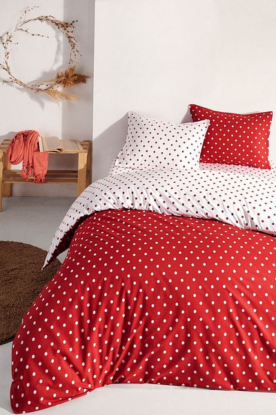 Cote Blanc Red Dots Single Double Sided 100% Cotton Duvet Cover Set