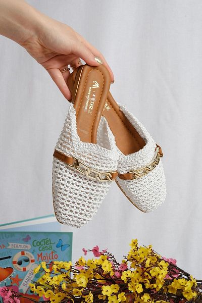 Oksit Γυναικείες παντόφλες Irene Gold Buckle Λεπτομερείς πλεκτές για το σπίτι και το εξωτερικό