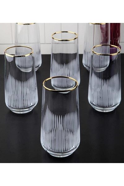 Paşabahçe Lava Set of 6 Gold Gilded Soft Drink Water Glasses