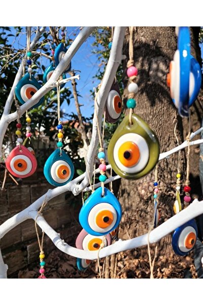 3 Handmade Hanging Evil Eye Beads , Tree & Wall Ornament