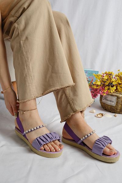 Oksit Aly Pearl Drawstring Detailed Women's Sandals