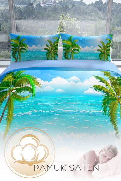 PerlaSera Palm 3d Бавовняний сатеневий двоспальний комплект постільної білизни