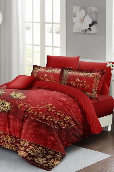 MonoHome Set de lenjerie de pat de Anul Nou (cu cearșaf elastic) Bumbac satin...