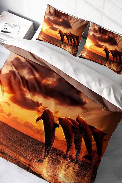 PerlaSera Dolphin1 - Cotton Satin Double Duvet Cover Set with 3D Special Design