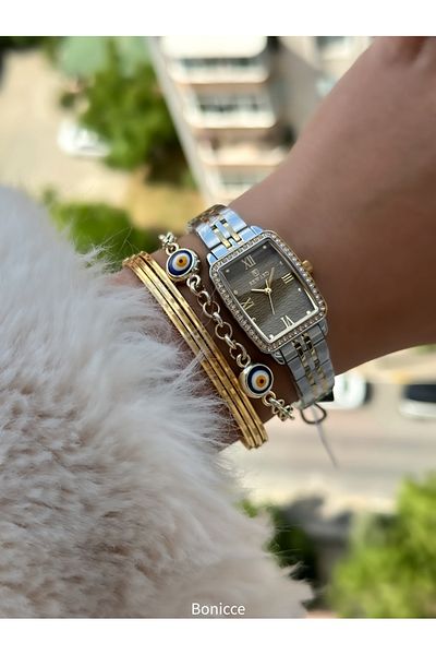 Reward Gold Colored Steel Cord Rectangular Case Women's Wristwatches - Bracelet