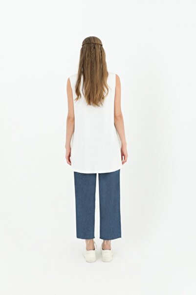 Puane Women's Ecru Color Zero Sleeve Front Chiffon Detailed Tunic / Underwear 102700