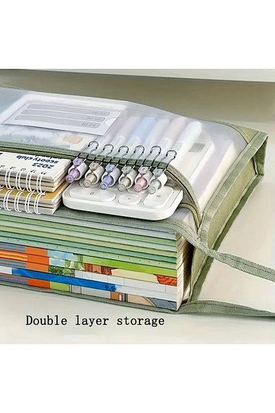 DANİSKA Wide A4 Mesh File Organizer Double Zip - Durable Linen, School & Office Supplies