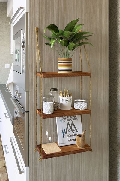 GÖKDAĞ GROUP Wooden Wall Shelf Triple Bookcase Pot Accessory