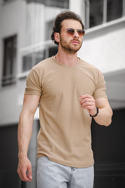 Oksit Ft 2454 Ανδρικό μπλουζάκι με πλεκτό σχέδιο Crew Neck Lycra Slim Fit