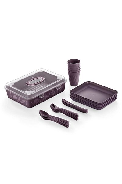 DEMPA 32 Piece Picnic Set with Bag for 6 People, Plum