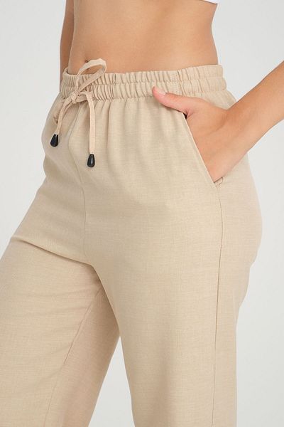 ZERTEX Linen Blend Cream Color - Stylish Loose Fit and Pocket Elastic Waist Trousers