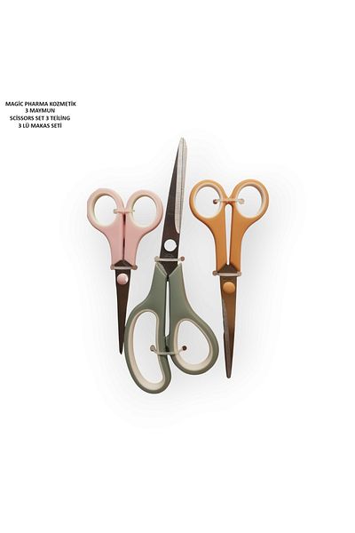 3maymun 3-Piece Colorful Scissors Set – Made in Germany – Ergonomic – Office, Cargo, Hobby – 14/16/21 cm