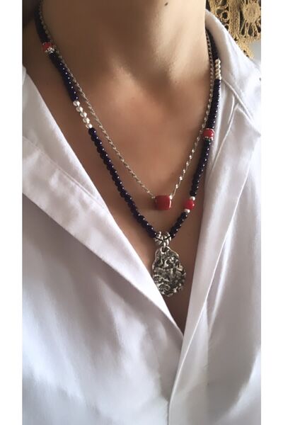 by özllem Mor Boncuk Ve Sırma Zincir Tasarım Kolye Set