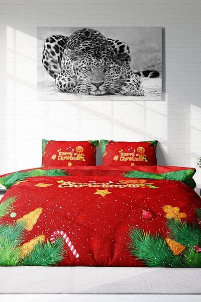 MonoHome New Year's Duvet Cover Set (With Elastic Sheets) Double 100% Cotton Satin Cookie
