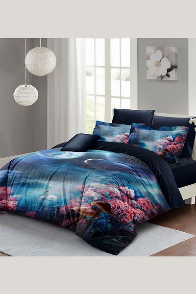 MonoHome Double Duvet Cover Set 100% Cotton Satin Fantasy Dream