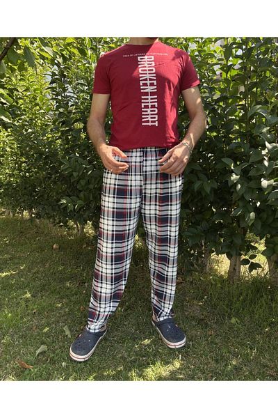 Betimoda Men's Tracksuit Pajama Bottoms - Pocketless, Elastic Waist, Burgundy Navy Blue Square