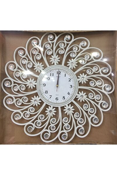 Genel Markalar Beyaz Taşlı Salon Duvar Saati 54 cm, şık ve modern tasarım
