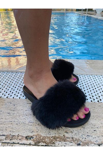 adasushoes Μαύρες βελούδινες παντόφλες
