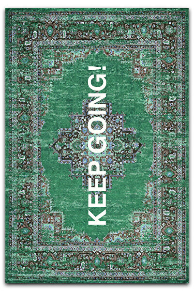 kilim home Mars 185 Keep Going Πράσινο Έθνικ Vintage Υφαντό Χαλί με Γράμματα