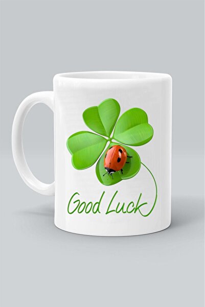 Generic Brand كوب Good Luck 4 Leaf Clover Ladybug Design Mix 604 مطبوع بمقبض