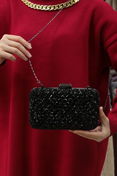 ROZA CANTA Γυναικεία Stoned Μαύρη βραδινή τσάντα φορέματος