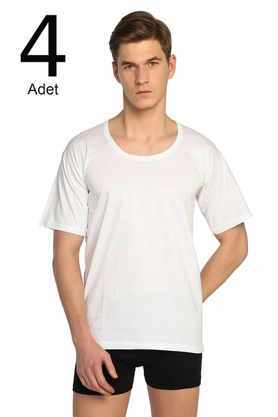 Tutku Men's White 4 Pack Crew Neck Undershirt ELF568T0103CCM4