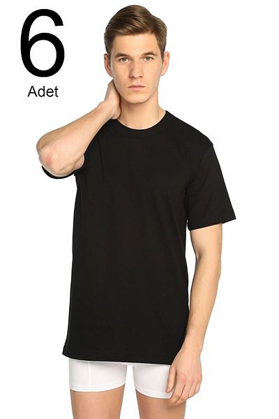 Tutku Men's Black 6-Pack Crew Neck Undershirt ELF568T0105CCM6