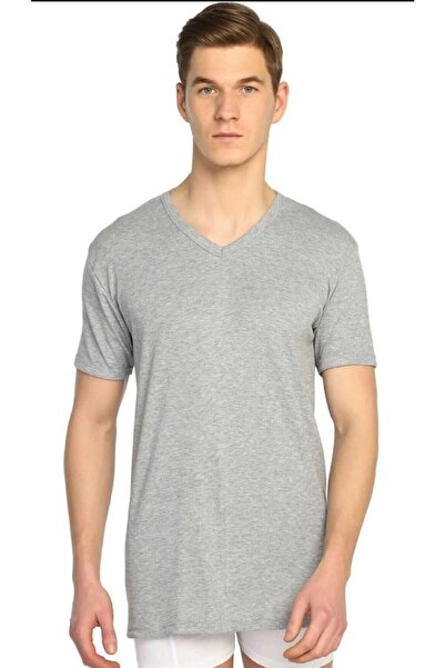 Tutku Men's Gray Ribbed V-Neck Undershirt 3-Piece