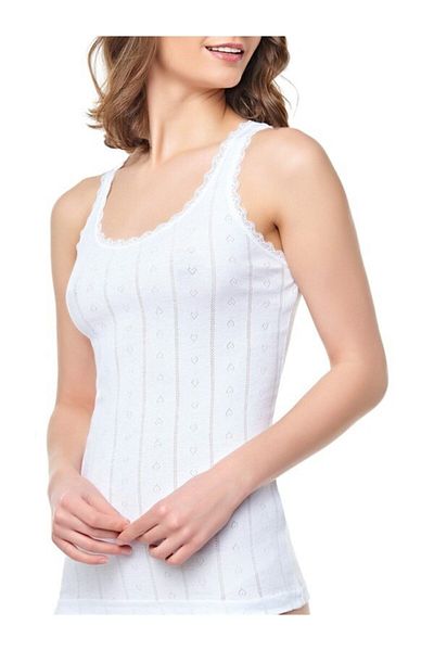 Tutku Maioț de corp jacquard, alb, cu bretele late, pachet de 6