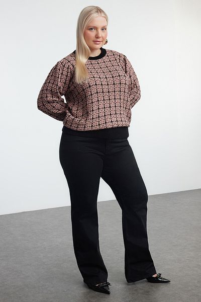 Trendyol Curve Tweed look Dried Rose Glitter Knitwear Sweater - TBBAW25AN00014