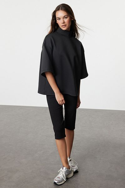 Trendyol Collection Черен три четвърти суитшърт с голяма яка и стойка - TWOAW25SW00016