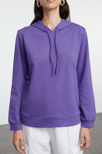 Trendyol Collection Fialová tenká pletená mikina s kapucí - TWOAW20SW0059