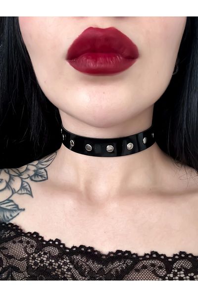 DarkellaStore Gothic Punk Black Patent Leather Studded Choker Neck Collar
