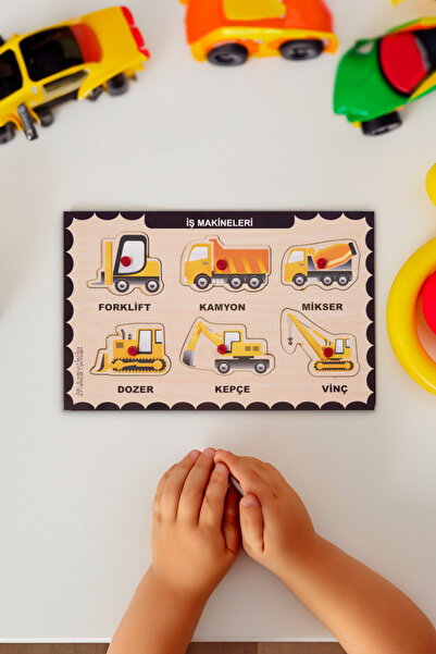 printkonsept İş Makinaları Puzzle Eğitici Ahşap Tutmalı Yapboz