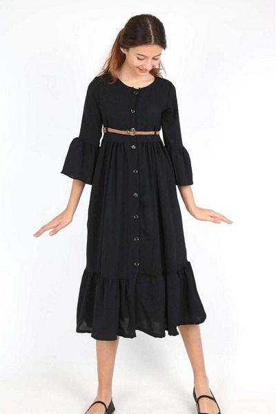 ARBİ kids Rochie lungă din țesătură Ayrobin neagră pentru fete