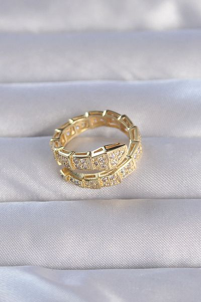 Moka Shopin Brass Gold Zircon Stone - Adjustable Thick Snake Model Ring