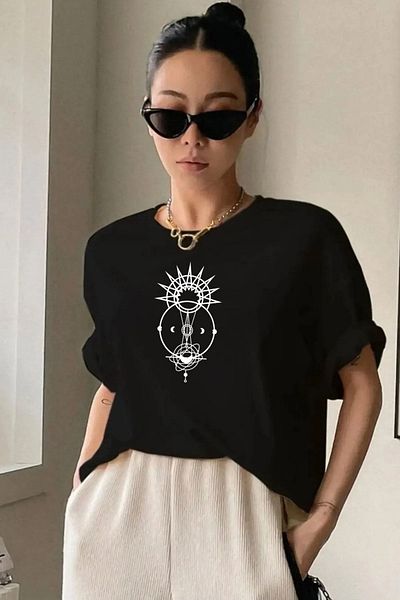 Pink Sky Handhold Printed Oversize Boyfriend T-Shirt