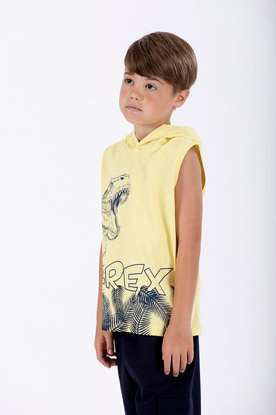 zepkids Tricou pentru băieți cu imprimeu Trex de culoare galbenă - cu glugă, mânecă zero