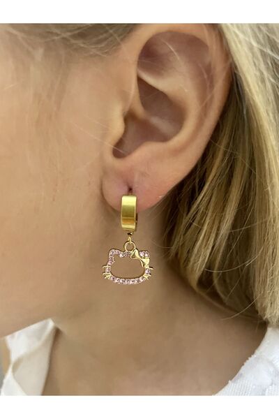 1PARÇAMAVİ Hello Kitty Çelik çocuk küpesi - delik kulaklar için