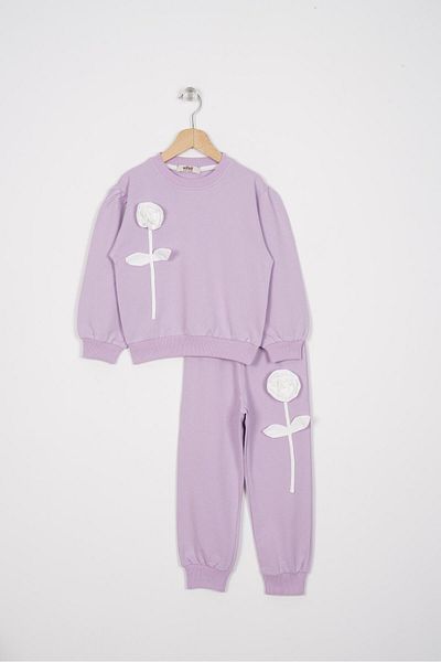 zepkids Set de trening pentru fete de culoare liliac - Detaliu trandafir și picior elastic