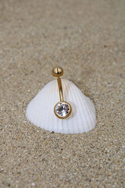 NOBLE GETTO Piercing Göbek Piercing Cerrahi Çelik Zirkon Taşlı Gold Renk Tek Taşlı