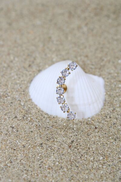 NOBLE GETTO Piercing Cerrahi Çelik Piercing Zirkon Taşlı Kıkırdak Tragus Conch Helix Gold Renk Sıralı Yedi Taş