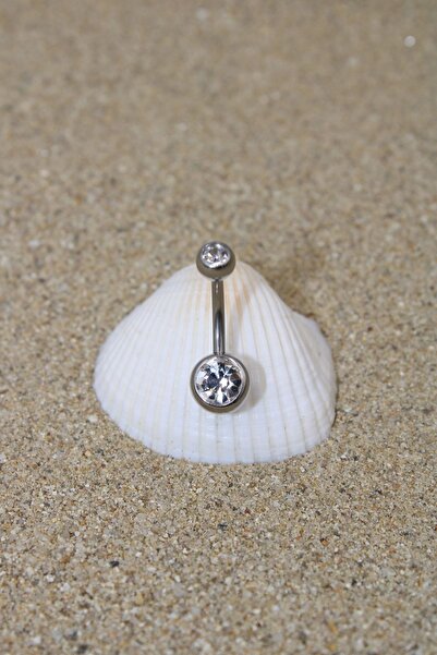 NOBLE GETTO Piercing Göbek Piercing Cerrahi Çelik Zirkon Taşlı Silver Renk Çi...