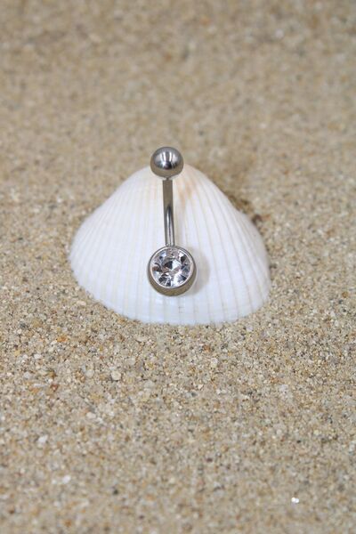 NOBLE GETTO Piercing Göbek Piercing Cerrahi Çelik Zirkon Taşlı Silver Renk Te...