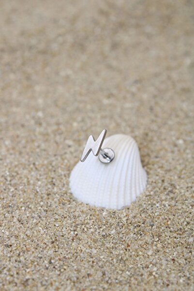 NOBLE GETTO Piercing Cerrahi Çelik Piercing Kıkırdak Tragus Conch Helix Silver Renk Şimşek Labret