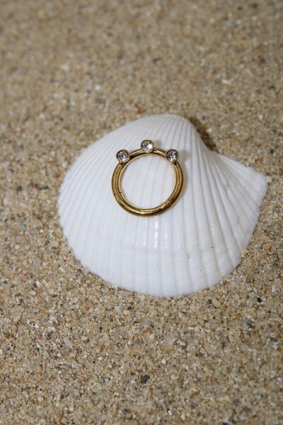 NOBLE GETTO Piercing Cerrahi Çelik Piercing Klipsli Zirkon Taşlı Kıkırdak Septum Tragus Conch Gold Renk Üç Taş