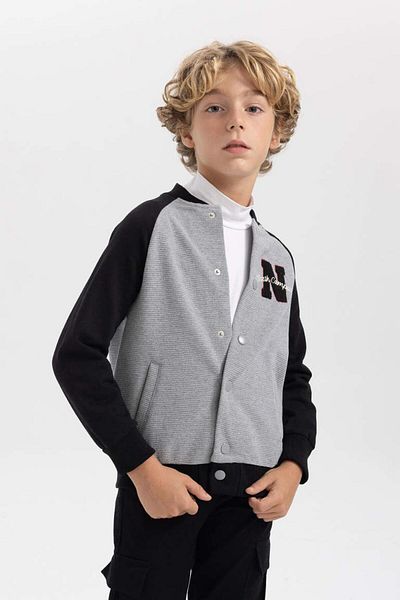 DeFacto Boy's Embroidered Bomber Cardigan - College Collar B1911a8-fw