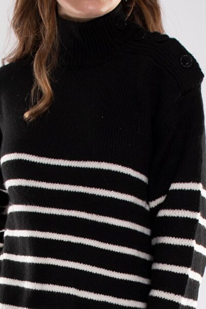 Robin T93553 Yarım Balıkçı Çizgili Omuz Düğmeli Triko Kazak